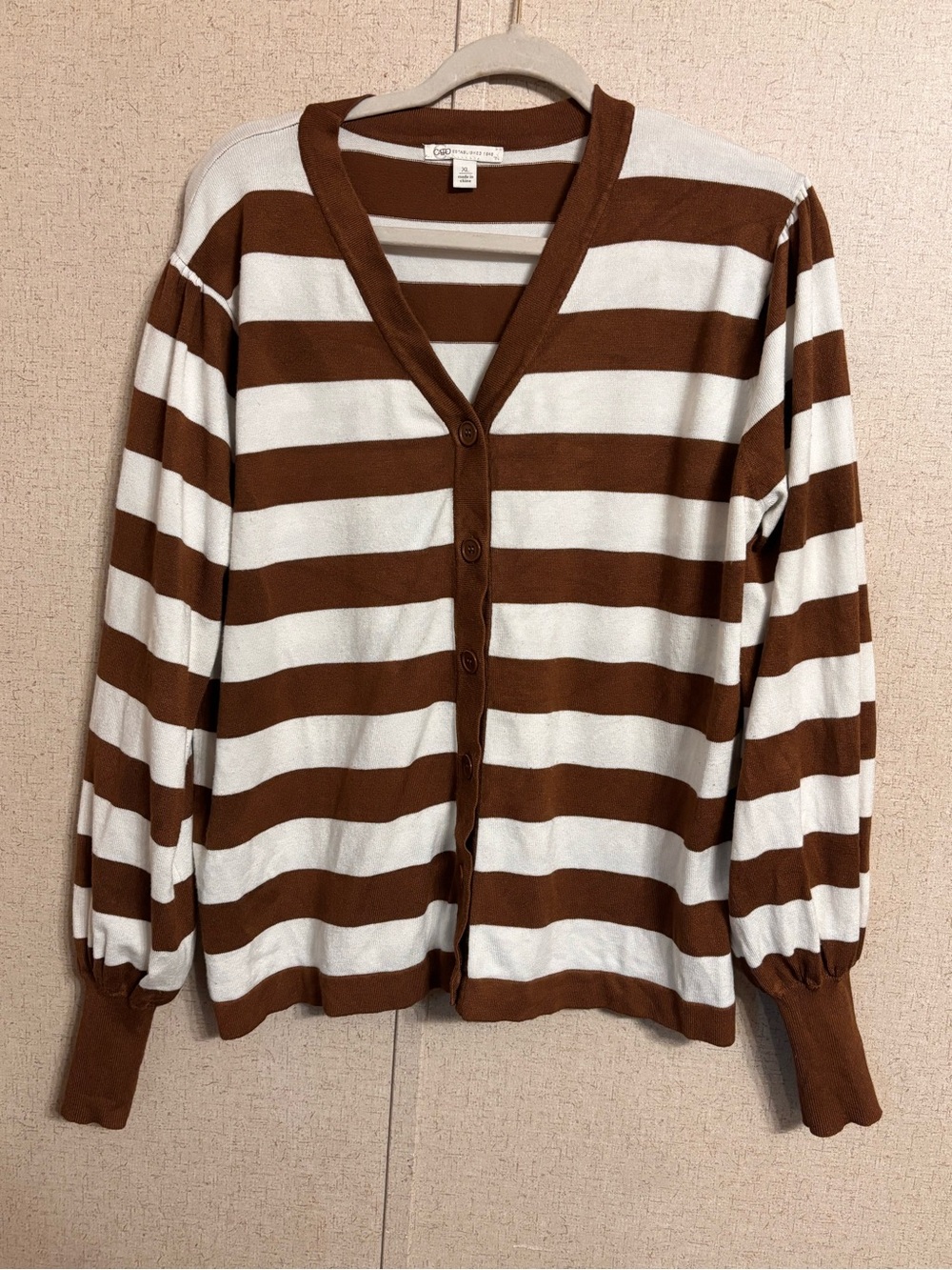 Cato Brown and White Striped V-Neck Cardigan XL